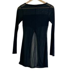 Misdemeanor Sheer Top Women S Black Mesh Long Sleeve Slit Y2K 90s Whimsigoth